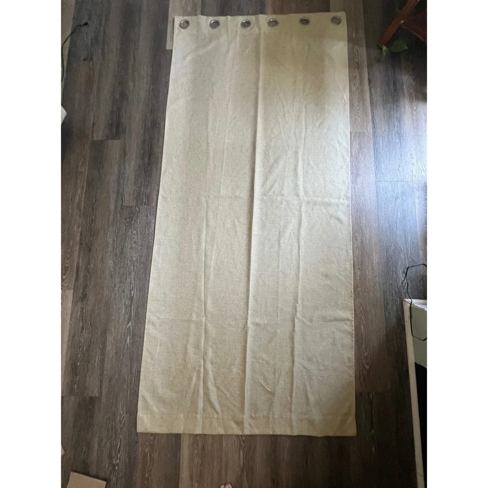 Set of 5 Curtain Panels Home 38x82 Beige Linen Textured Grommet Blackout Lining
